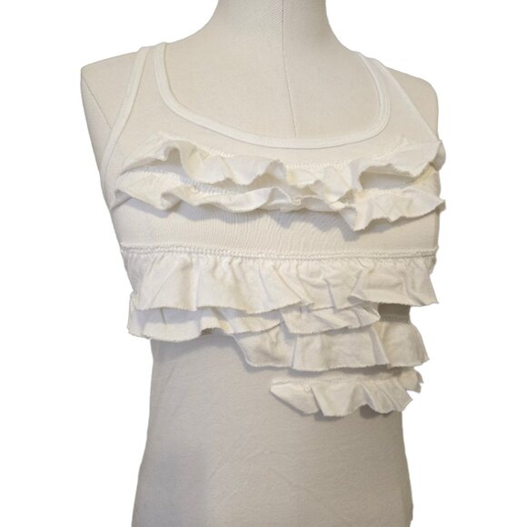 Vintage Y2K Hollister White Tank Top Ruffles Coquette Bella Swan Summer Sz XS - Picture 3 of 8